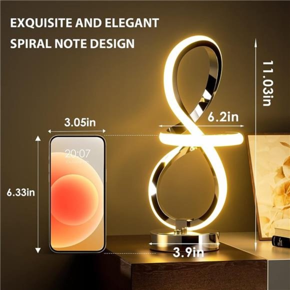 Modern Table Lamp Musical Note Design Spiral Lamp with 7 RGB LED Colors Unique - Picture 2 of 6